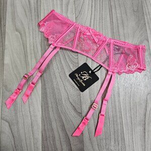 NWT Honey Birdette Natalie Pink Shimmer Suspender Garter Belt Size XS